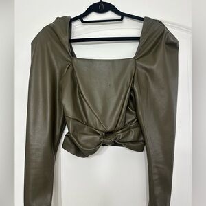 Olive Faux Leather Long Sleeve Top